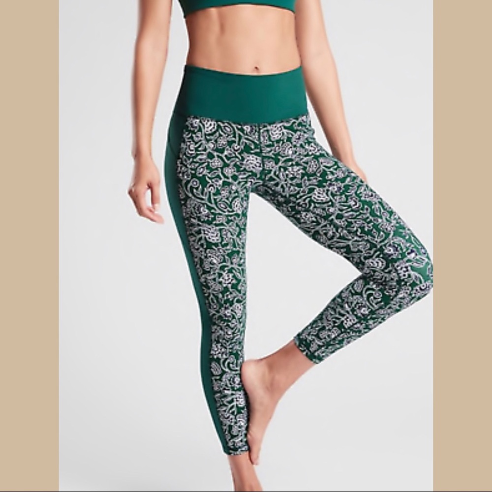Athleta Affirmation Kamal Green and White Floral Leggings